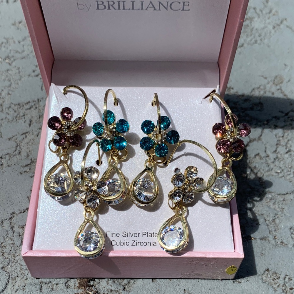 Gold and Multicolor Cubic Zirconia Earrings Set